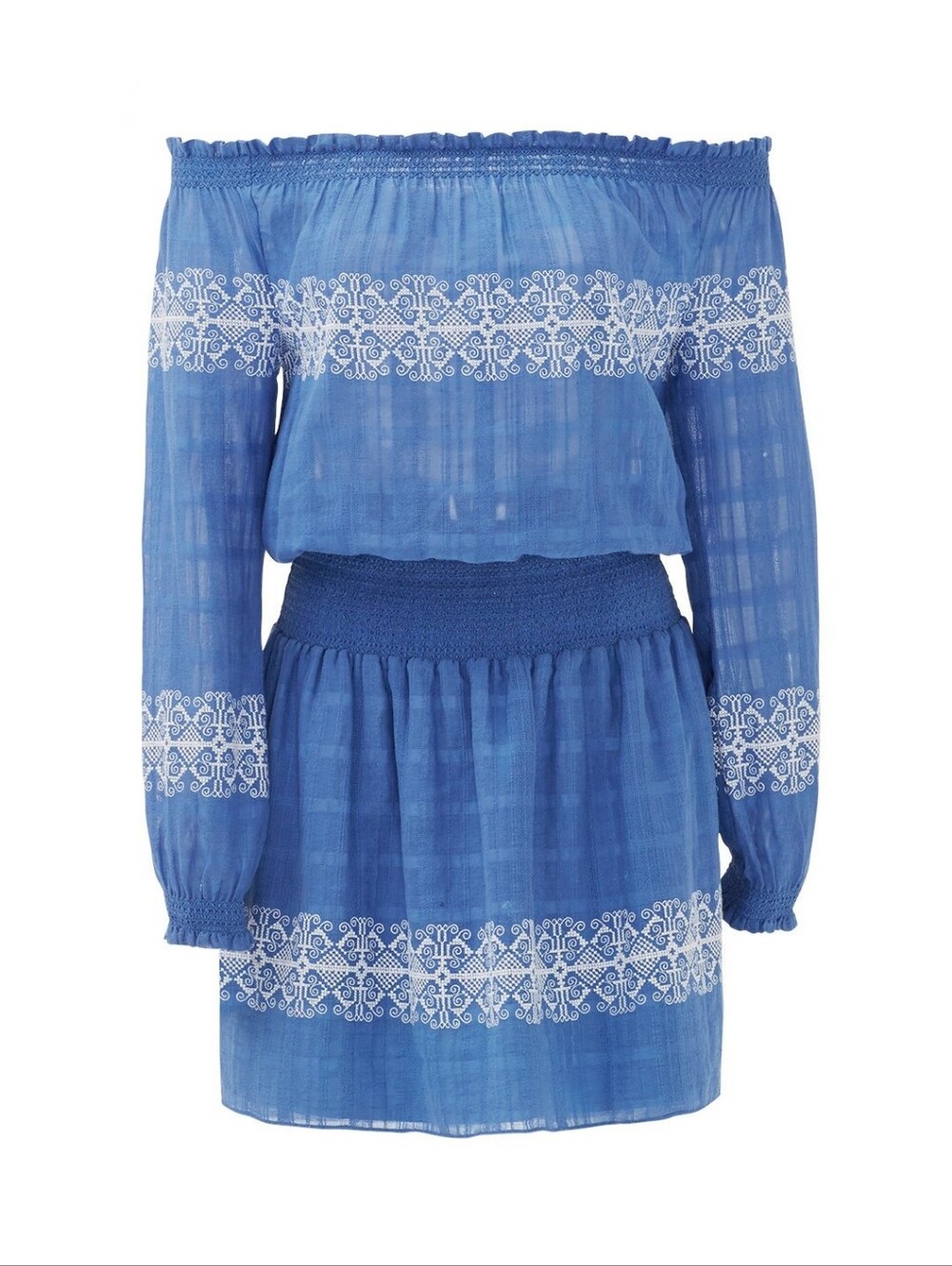 Tory Burch Loretta Tunic Blue Off-the-Shoulder Embroidered Dress Size Medium